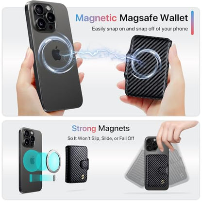 for Magsafe Wallet Magnetic Phone Wallet Card Holder for iPhone 17 16 15 14 13 Pro Max Plus, 5 Slots RFID Blocking, Strong Magnet, Luxury Leather Mag Safe Wallet for Women Men, Black - color: Carbon Fiber Black