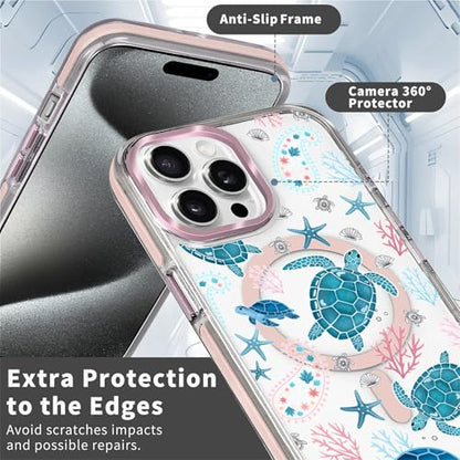 VisEnt Clear Case for iPhone 14 Pro Max, Magnetic Phone Case, Transparent Slim Cover, Military Grade Protection, Shockproof, Anti-Yellowing, Scratch Resistant, Sea Turtle Paisley - color: Sea Turtle Paisley, size: Iphone 14 Pro Max