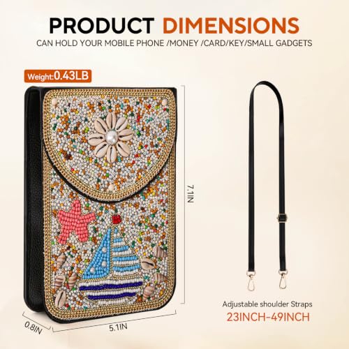 Small Beaded Crossbody Bag for Women, Boho Cell Phone Shoulder Purse Wallet with Handcrafted Colorful Beads - color: Tree-8