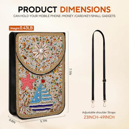 Small Beaded Crossbody Bag for Women, Boho Cell Phone Shoulder Purse Wallet with Handcrafted Colorful Beads - color: Tree-8