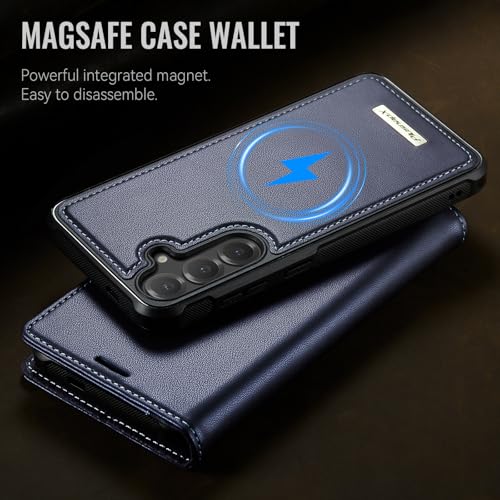 for Samsung Galaxy S25 Plus 2in1 Detachable Wallet Case, Deep Blue | Compatible with Magsafe, Magnetic, RFID Blocking Card Holder, Shockproof, Kickstand, Wireless Charging, PU Leather Flip Cover - color: Deep Blue, size: Galaxy S25 Plus - 6.7"