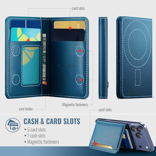 Vinich for MagSafe Wallet Magnetic RFID Blocking Card Holder, Blue - color: Blue