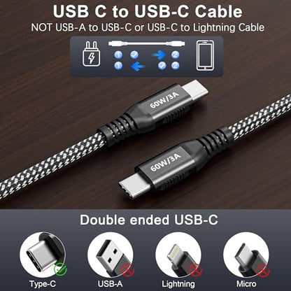 20ft USB C to USB C Cable 60W Fast Charging, Super Long Braided Type C Cable for iPhone 15/15 Pro/16/17, Samsung Galaxy S24, iPad Pro/Air, MacBook Pro/Air, Google Pixel (USB 2.0 Data Sync)