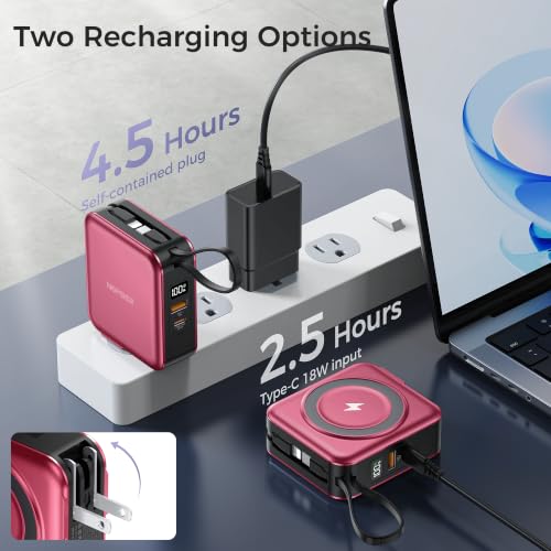 10000mAh Portable Charger Power Bank Built in Cables&Wall Plug - color: Red
