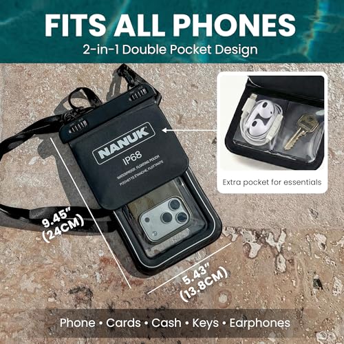 NANUK Waterproof Phone Pouch 2-Pack, Touchscreen, IP68 Floating Dry Bag | 9.45" x 5.43" Fits All Phones, Dual Storage Compartments, Adjustable Crossbody Straps, Travel & Beach Essentials - size: Duo Pack