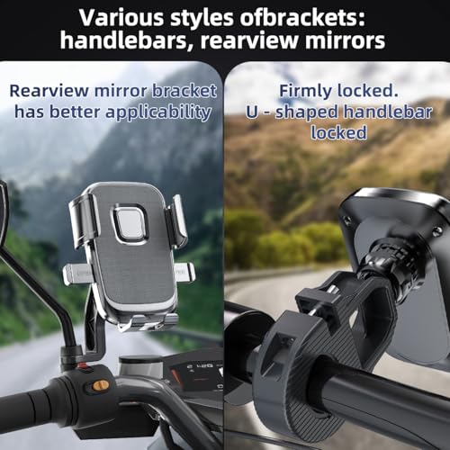 Motorcycle Phone Mount with Shock Absorber - Anti-Vibration Handlebar Phone Holder, Adjustable, Compatible with Bicycles, Scooters, ATVs, Fits 5.4-6.9 Inch Smartphones