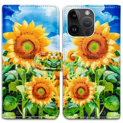 RFID Safe Case for iPhone 15 Pro Max,RFID Blocking,Sunflower Blue Sky Leather Flip Phone Case Wallet Cover with Card Slot Holder Kickstand for iPhone 15 Pro Max - color: Sunflower Blue Sky