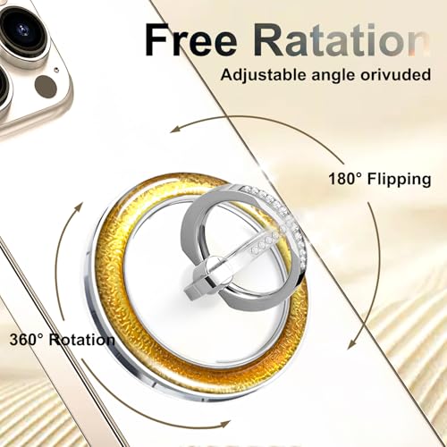 Transparent Shiny Magnetic Phone Ring Holder,360° Rotatable Removable Phone Grip,Clear Gold Sparkle Diamond Stylish Design Compatible with All Phones & Tablets - color: Clear Gold 1