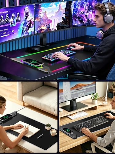 Magnetic Wireless Charging Mouse Pad Gaming, 31.5"x15.8" Large Desk Mat - color: RGB-31.5"x15.8"-Mag