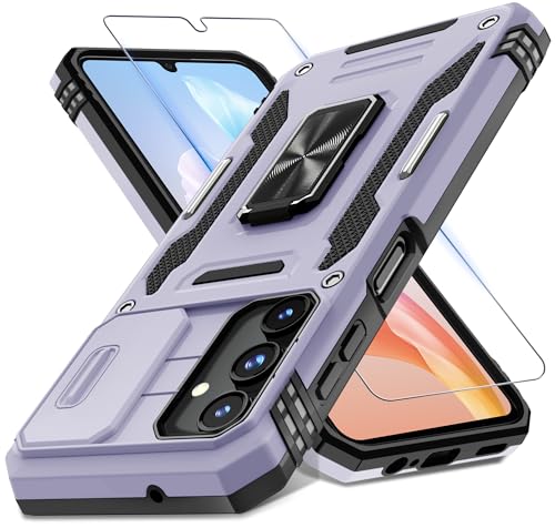 DEERLAMN Case for Samsung Galaxy A15 5G with Slide Camera Cover+Screen Protector (1 Pack), Rotated Ring Kickstand Military Grade Shockproof Protective Cover-Light Purple - color: Light Purple, size: A15 5G-6.5Inch
