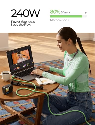 LISEN 10FT USB C Cable Fast Charging, Chubby 240W Cable USB C to USB C Fast Charging Soft Silicone USBC to USBC Parallel Cable for iPhone 17 Pro Max 16 15 Samsung S25 Ultra MacBook Pro Air iPad Green - color: Green, size: 10FT