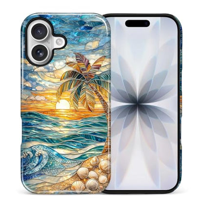 Case for iPhone 17, Dual Layer Phone Cover, Stained Glass Beach Palm | Shockproof Hybrid Phone Case, Soft TPU and Hard PC, Durable Anti-Scratch Protection - color: Stained Glass Beach Palm, size: Iphone 17
