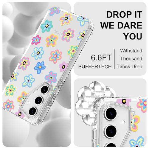 MOSNOVO Case for Samsung Galaxy S24 FE, [Buffertech 6.6ft Military-Grade Drop Protection] [Anti Peel Off Tech] Clear TPU Bumper Phone Case Cover Design - Groovy Flower - color: Clear - Groovy Flower, size: Samsung Galaxy S24 FE
