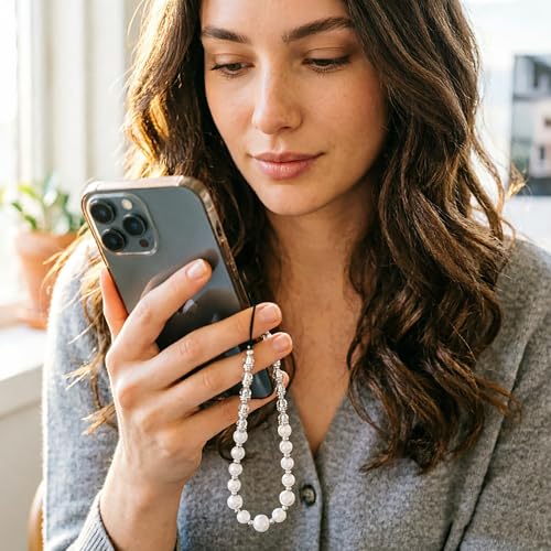 Beaded Phone Charm Lanyard Strap Girly Style Fixed Beads Pearl Lanyards - color: PH-bszz-3