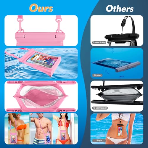 PEDVSTY Large Waterproof Phone Pouch with Sealing Strip, Floating Dry Bag | Adjustable Lanyard, Waterpark Kayak Pool Beach Essentials, Fit iPhone 17 16 Pro Max Galaxy S26 S25 Ultra All Phones, Hot Pink - color: Hot Pink, size: Large (Up to 8.5")