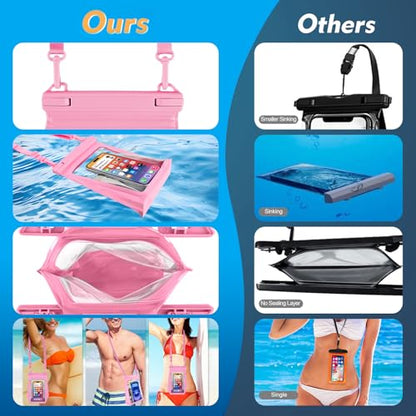 PEDVSTY Large Waterproof Phone Pouch with Sealing Strip, Floating Dry Bag | Adjustable Lanyard, Waterpark Kayak Pool Beach Essentials, Fit iPhone 17 16 Pro Max Galaxy S26 S25 Ultra All Phones, Hot Pink - color: Hot Pink, size: Large (Up to 8.5")