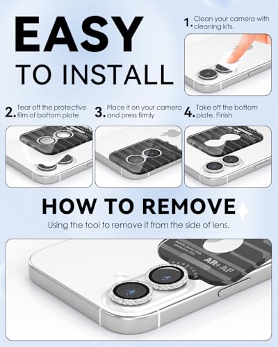CloudValley All Bling Camera Lens Protector for iPhone 17/iPhone 16/Plus - color: Bling Silver