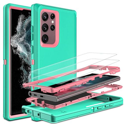 for Samsung Galaxy S22 Ultra Case with Self Healing Flexible TPU Screen Protector [2 Pack], 3 in 1 Shockproof Heavy Duty Case for Samsung S22 Ultra 5G (Aqua Blue/Rose Pink) - color: Aqua Blue/Rose Pink