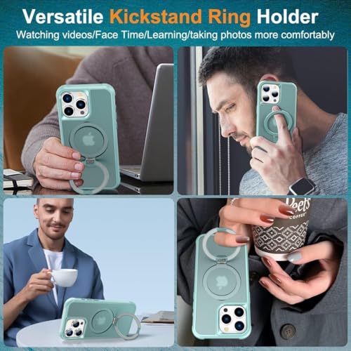 CHAOFEnG Magnetic Compatible with iPhone 15 Pro Case with Stand [Military Grade Drop Tested][Compatible with Magnet] Ring Translucent Slim Hard Back Soft Edge, Teal Green - color: Teal Green, size: iPhone 15 Pro
