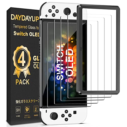 daydayup [4 Pack] Tempered Glass Screen Protector Compatible with Nintendo Switch OLED Model 2021 - with [Alignment Frame] Transparent HD Clear Screen Protector for Accessories & Console - size: 7"