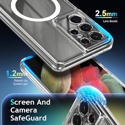 YZB Magnetic for Samsung Galaxy S21-Ultra Case, Clear | Compatible with MagSafe | Slim Fit Lightweight Shockproof, Military-Grade Protection, Yellowing Resistant Scratch-Resistant Back - color: Crystal Clear, size: Galaxy S21 Ultra