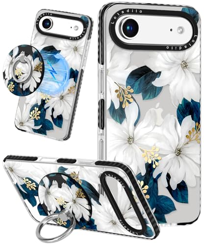 Lotadilo for iPhone 17 Air Case Compatible with Magsafe Ring Holder Stand - for Women Blue Flower Design TPU Phone Cover for Girls Girly Funny Fashion - color: Blue Flower, size: for iPhone 17 Air