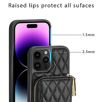 LAMEEKU Compatible with iPhone 13 Pro Max Wallet Case, Crossbody Chain Case Quilted Leather for iPhone 13 Pro Max, 6.7 Inch-Black - color: Black-01, size: iPhone 13 Pro Max-6.7"