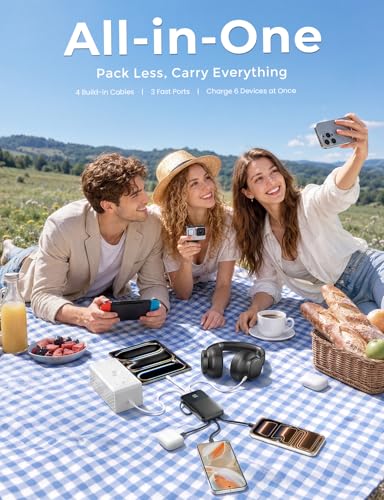 HELLEE 15000mAh Portable Charger Power Bank, 45% Smaller Built-in 4 Cables - color: Black