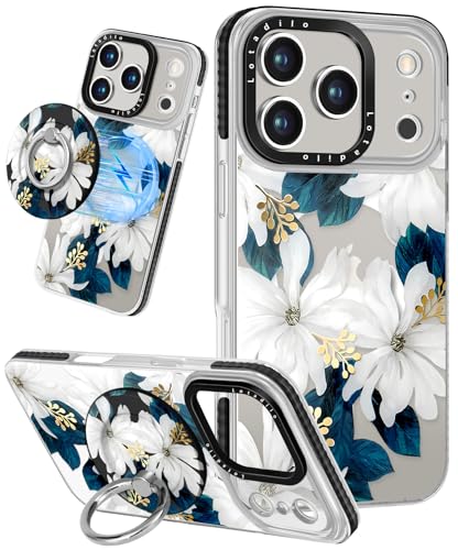 Lotadilo for iPhone 17 Pro Case Compatible with Magsafe Ring Holder Stand - for Women Blue Flower Design TPU Phone Cover for Girls Girly Funny Fashion - color: Blue Flower, size: for iPhone 17 Pro