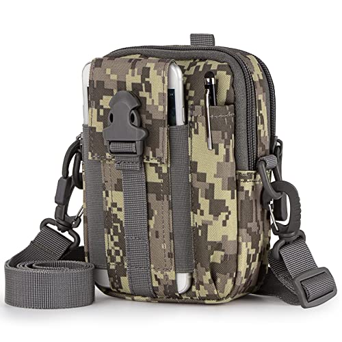 Tactical Molle Phone Pouch Compact Utility Belt Waist Bag with Shoulder Strap for iPhone 14 Plus/14 Pro Max/14 Pro/14/13 Pro Max/13/12 Pro - color: Camouflage Digital Grey