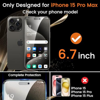 Lesakit 4+4 Pack Privacy Screen Protector for iPhone 15 Pro Max 6.7-Inch with 4 Pack Camera Lens Protector, Anti Spy Tempered Glass Film 9H Hardness Case Friendly - size: iPhone 15 Pro Max