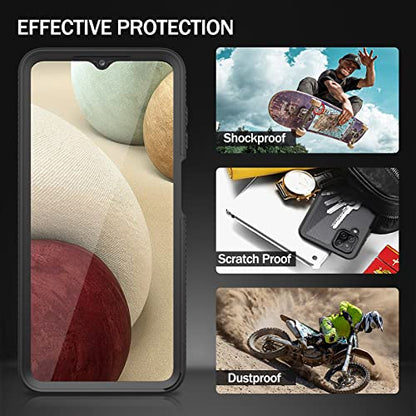 Compatible with Samsung Galaxy A12 Case, Built in Screen Protector Full Body Shockproof Slim Fit Bumper Protective Phone Cover for Samsung A12 Men Women-Black/Clear - size: Samsung A12