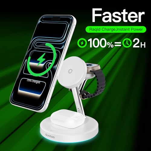 3 in 1 Mag-Safe Wireless Charger Stand for iPhone Apple Watch AirPods - color: White