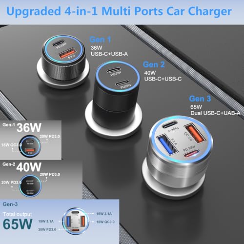 USB C Car Charger 5 Pack, Bangfun 65W 4-Port Dual 12V USB Car Phone Charger - color: Silver, size: 5-Pack