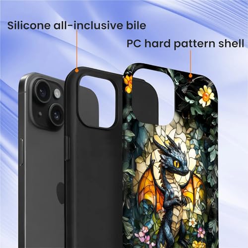 Case for iPhone 14 Plus,Drop Protection Hybrid 2-Layer Hard Phone Cover-Stained Glass Black Dragon - color: Stained Glass Black Dragon, size: iPhone 14 Plus