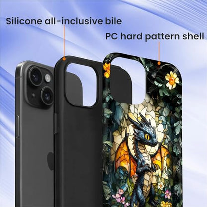 Case for iPhone 14 Plus,Drop Protection Hybrid 2-Layer Hard Phone Cover-Stained Glass Black Dragon - color: Stained Glass Black Dragon, size: iPhone 14 Plus