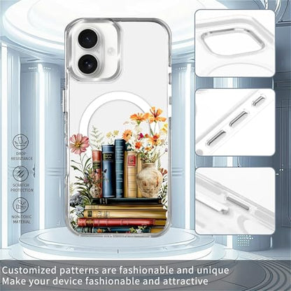 Magnetic Case for iPhone 15 Plus iPhone 14 Plus Design On Clear Base, Compatible with MagSafe, Slim Protective Soft TPU Bumper Phone Cover Women Girls Case -Clear Book Lover Flower - color: Clear Book Lover Flower, size: iPhone 15 Plus iPhone 14 Plus