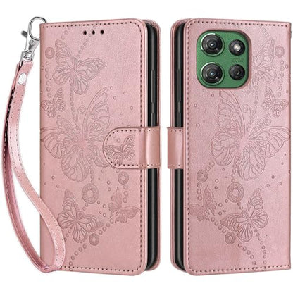 Wallet Case for Motorola Moto G Power 2025/2026, Rose Gold Butterfly | Women Flip Folio Cover, Embossed PU Leather, Stand, Credit Card Holders Slots, Wrist Strap - color: 7