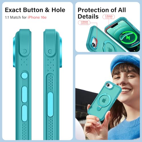 Designed for iPhone 17e/ 16e Case with Magnetic Stand, Darkcyan | Certified Drop Protection, Great Grip Feeling, Matte Translucent Back Slim Shockproof Phone Cover - color: Darkcyan, size: Iphone 17e & Iphone 16e