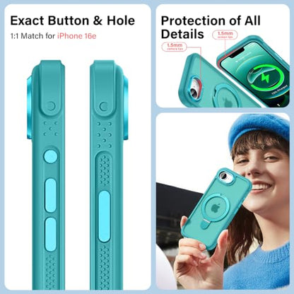 Designed for iPhone 17e/ 16e Case with Magnetic Stand, Darkcyan | Certified Drop Protection, Great Grip Feeling, Matte Translucent Back Slim Shockproof Phone Cover - color: Darkcyan, size: Iphone 17e & Iphone 16e