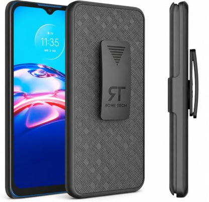Designed for Motorola Moto E Case with Belt Clip Holster | Rugged Holster & Protective Phone Case Combo with Anti-Slip Texture - Black