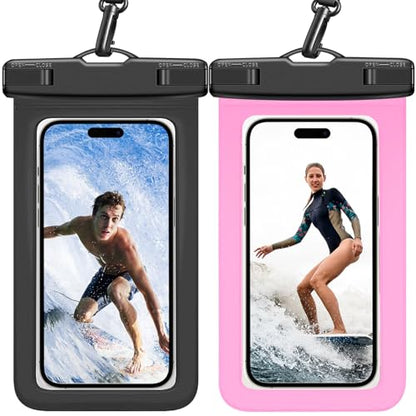 Waterproof Phone Pouch -2 Pack IPX8 Universal Waterproof Case Dry Bag Phone Protector for iPhone 17/16/15/14 Pro Max Plus XS XR X8 Galaxy S25 S24 Pixel Up to 8.4" - color: Black & Pink