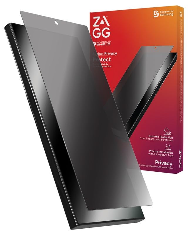 ZAGG InvisibleShield Fusion Privacy Anti-Glare Samsung Galaxy S24 Screen Protector - Hybrid Polymer, 2-Way Privacy Filter, Matte Finish, Scratch Resistant, Eco-Friendly