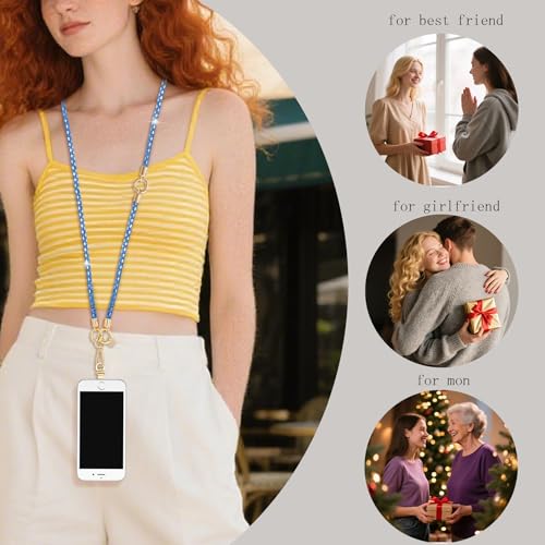 Crystal Phone Lanyard Crossbody Adjustable Rhinestone Anti-Theft Phone Strap Crossbody Cell Phone Neck Strap for Women - color: Blue