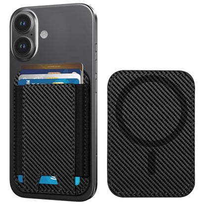 HiWe for MagSafe Wallet, 7 Cards Holder for Phone Case, RFID Blocking - color: Carbon Fiber Wallet - Black Band