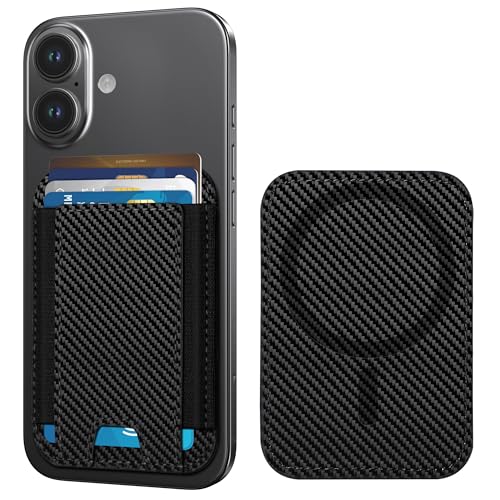 HiWe for MagSafe Wallet, 7 Cards Holder for Phone Case, RFID Blocking - color: Carbon Fiber Wallet - Black Band