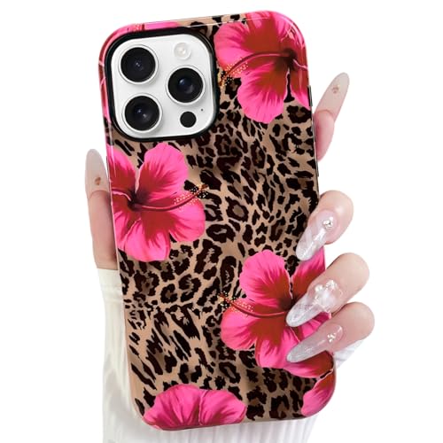 Lovmooful for iPhone 16 Pro Case Cute Flower Leopard-Hibiscus | Compatible for iPhone 16 Pro Case,Aesthetic,Hibiscus,Floral,2 in 1,for Women Girls,Soft TPU+PC,Shockproof,Protective - size: iPhone 16 Pro