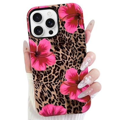 Lovmooful for iPhone 16 Pro Case Cute Flower Leopard-Hibiscus | Compatible for iPhone 16 Pro Case,Aesthetic,Hibiscus,Floral,2 in 1,for Women Girls,Soft TPU+PC,Shockproof,Protective - size: iPhone 16 Pro
