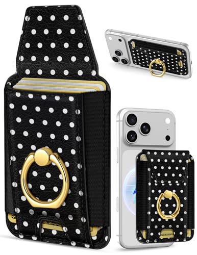 Shorogyt Compatible with Magsafe Wallet with Ring Grip Magnetic Card Holder - Cute Phone Wallets with Stand for iPhone 17/16/15/14/13/12 Series for Women Girls Polka Dot Design, Fit 7 Cards - color: Polka Dot