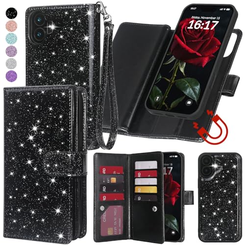 Varikke for iPhone 17 Glitter Case Wallet Magnetic Detachable, Black - color: (Standard) Black, size: iPhone 17 6.3"